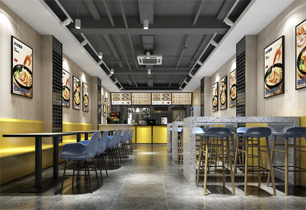 廣西特色粉店設(shè)計裝修，濃烈色彩成為“店群里最靚的仔”！